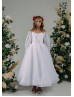 Off Shoulder White Organza Corset Back Flower Girl Dress